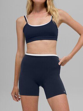 Alo Yoga Airbrush Double Up Bra & Short SET - Navy / White - Size Small